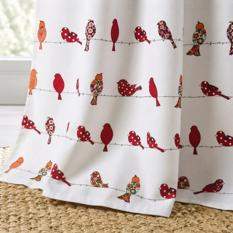 Birdsong Red Cotton Curtain