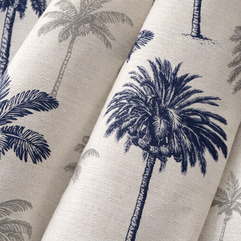 Palm Groove Blue Cotton Curtain