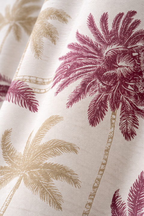 Palm Groove Maroon Cotton Curtain