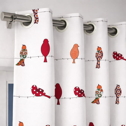 Birdsong Red Cotton Curtain