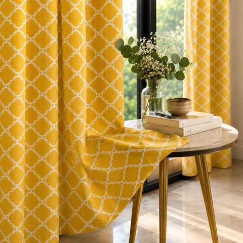 Trellis Yellow Cotton Curtain