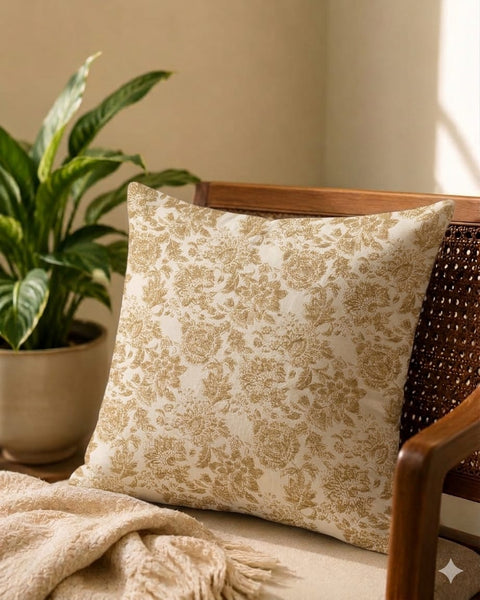 Beige Floral  16'' Cushion Cover