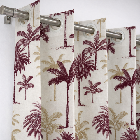 Palm Groove Maroon Cotton Curtain