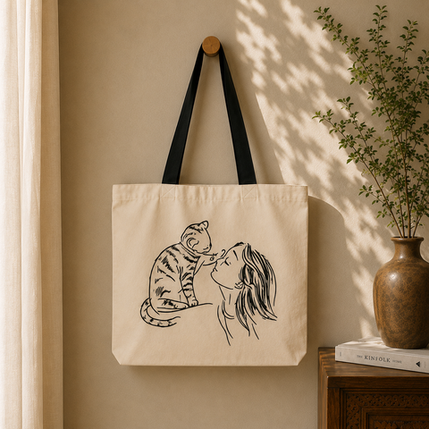 Girl and Cat Tote Bag