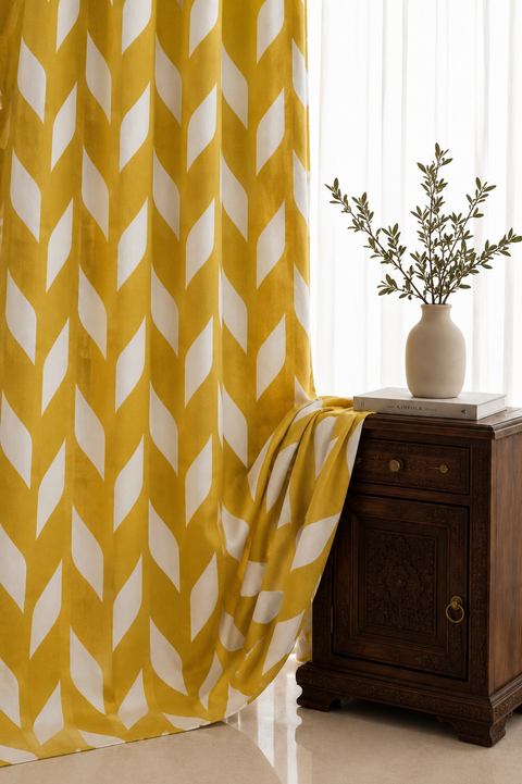 Mustard Diamond  Cotton Curtain