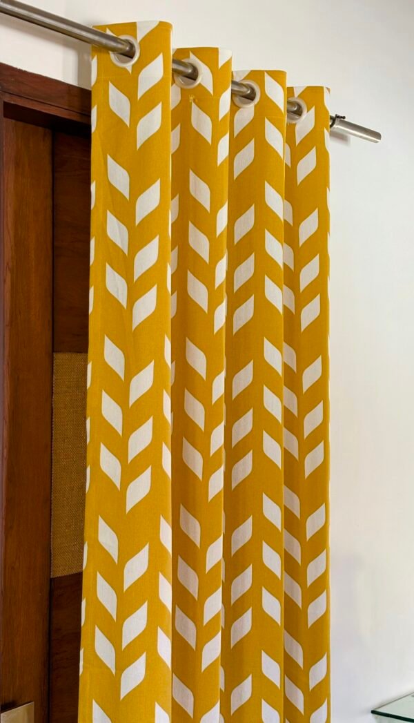 MUSTARD YELLOW LEAF CHEVRON CURTAIN - Image 3