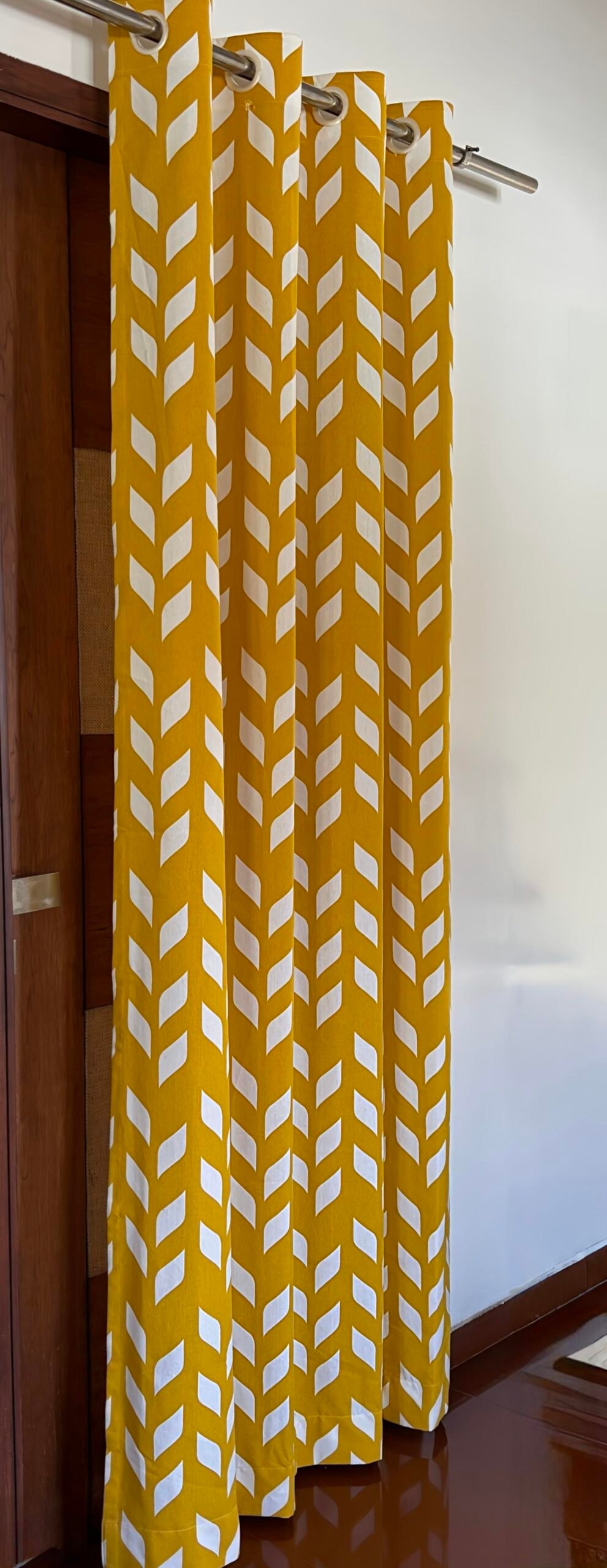 MUSTARD YELLOW LEAF CHEVRON CURTAIN