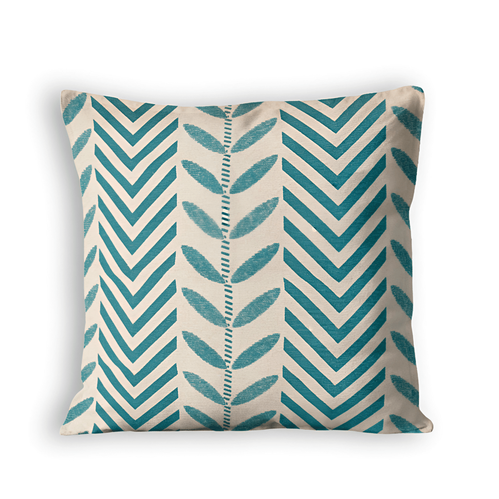 TEAL LEAF LINE CUSHION COVER - Image 1