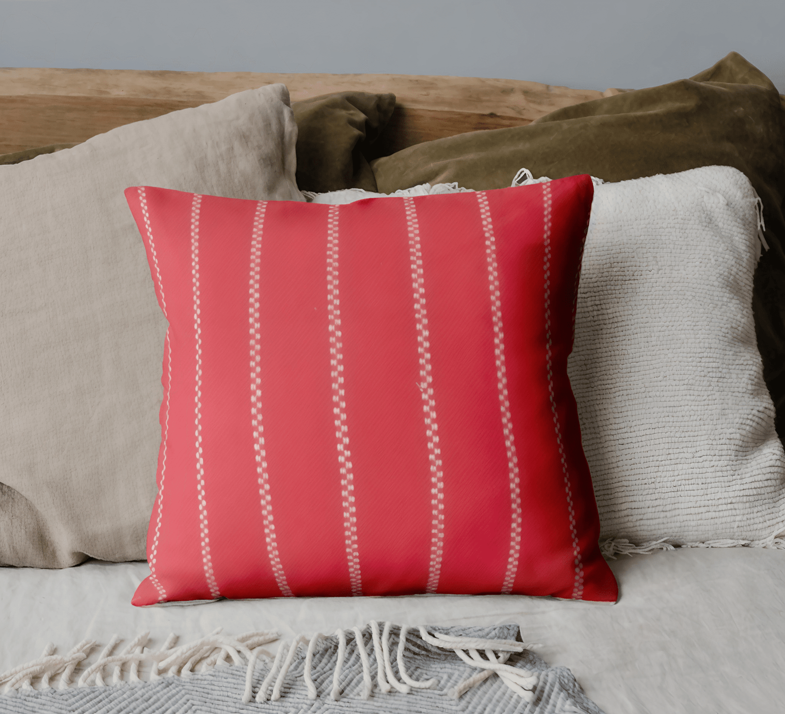 RED WITH WHITE LINE CUSHION COVER - Image 3